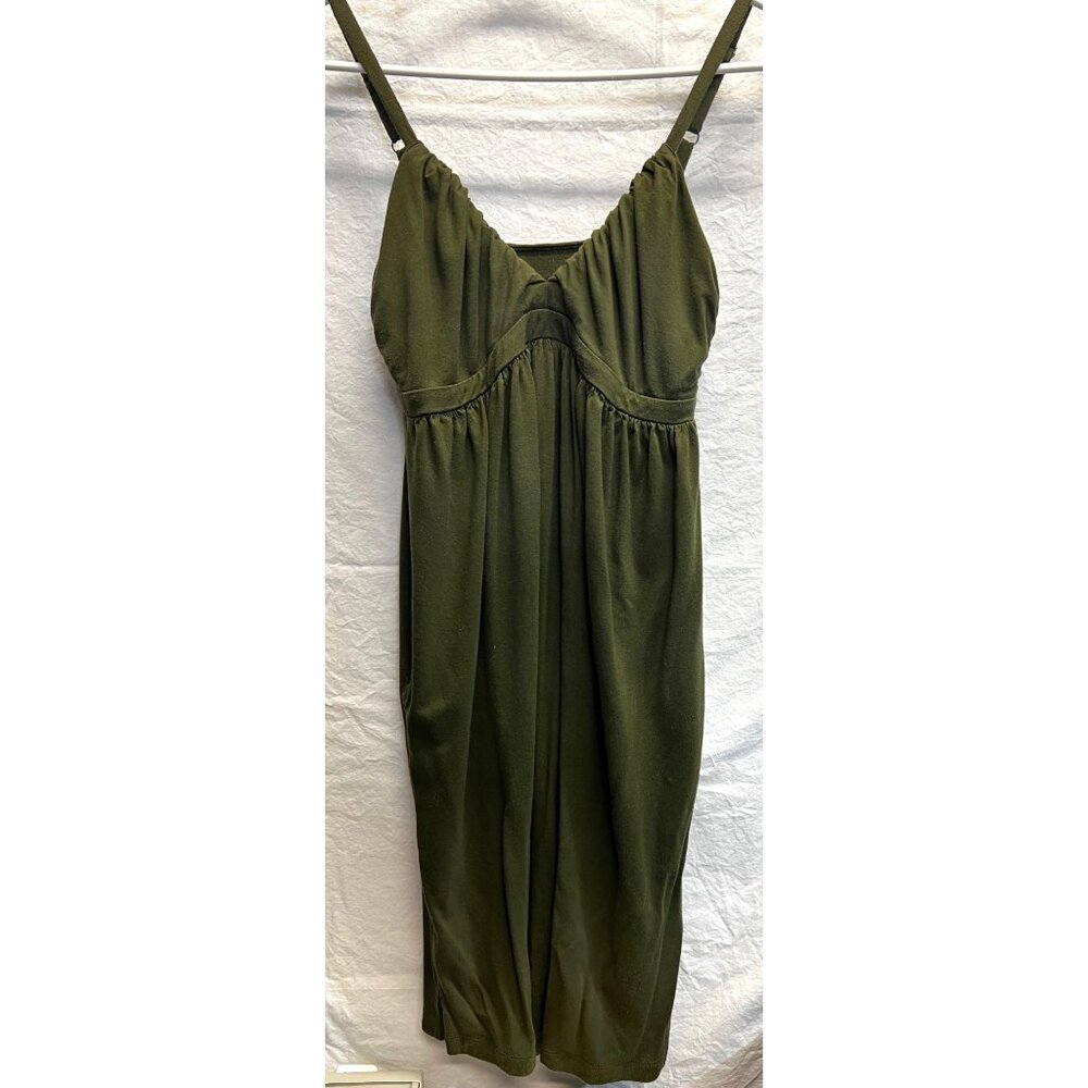 Talbots Green Empire Waist Sleeveless Small Mini Dress Adj Straps Side Pockets